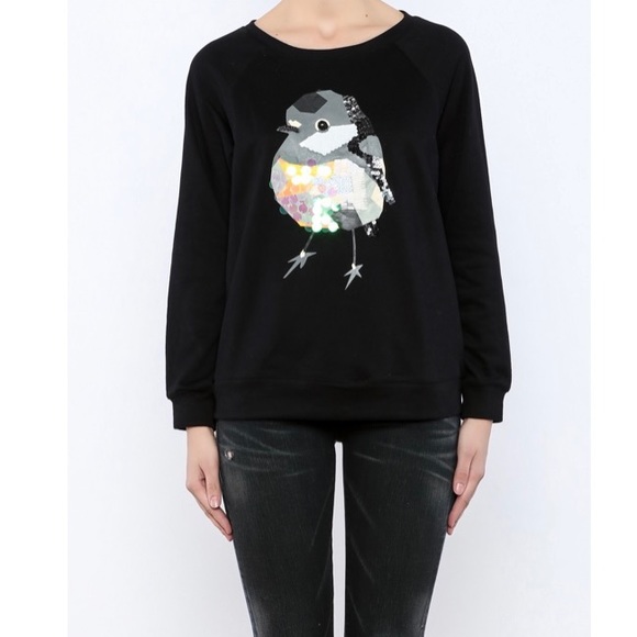 Le Lis Sweaters - Le Lis Sequined Bird Sweatshirt, Size Small